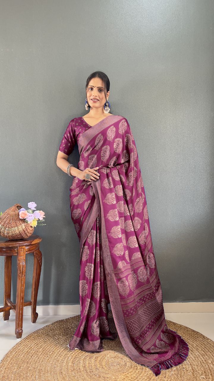Premium Soft Moss Silk Saree with Elegant Prints Lightweight