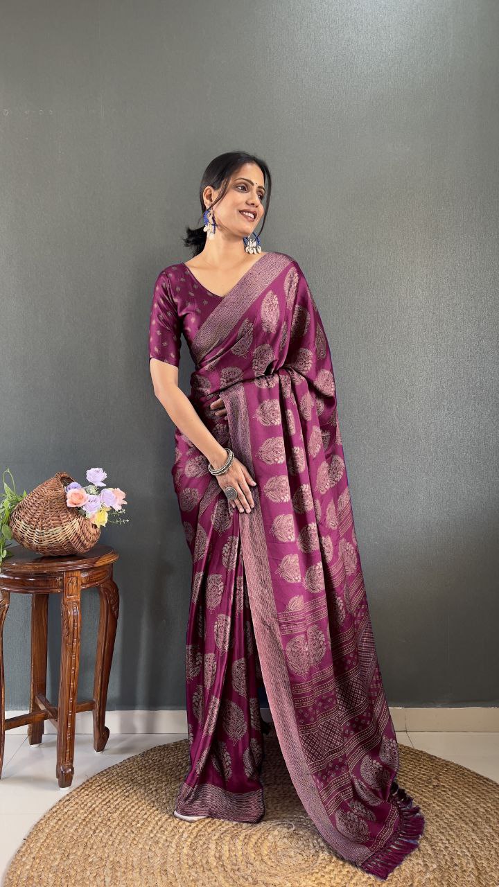 Premium Soft Moss Silk Saree with Elegant Prints Lightweight
