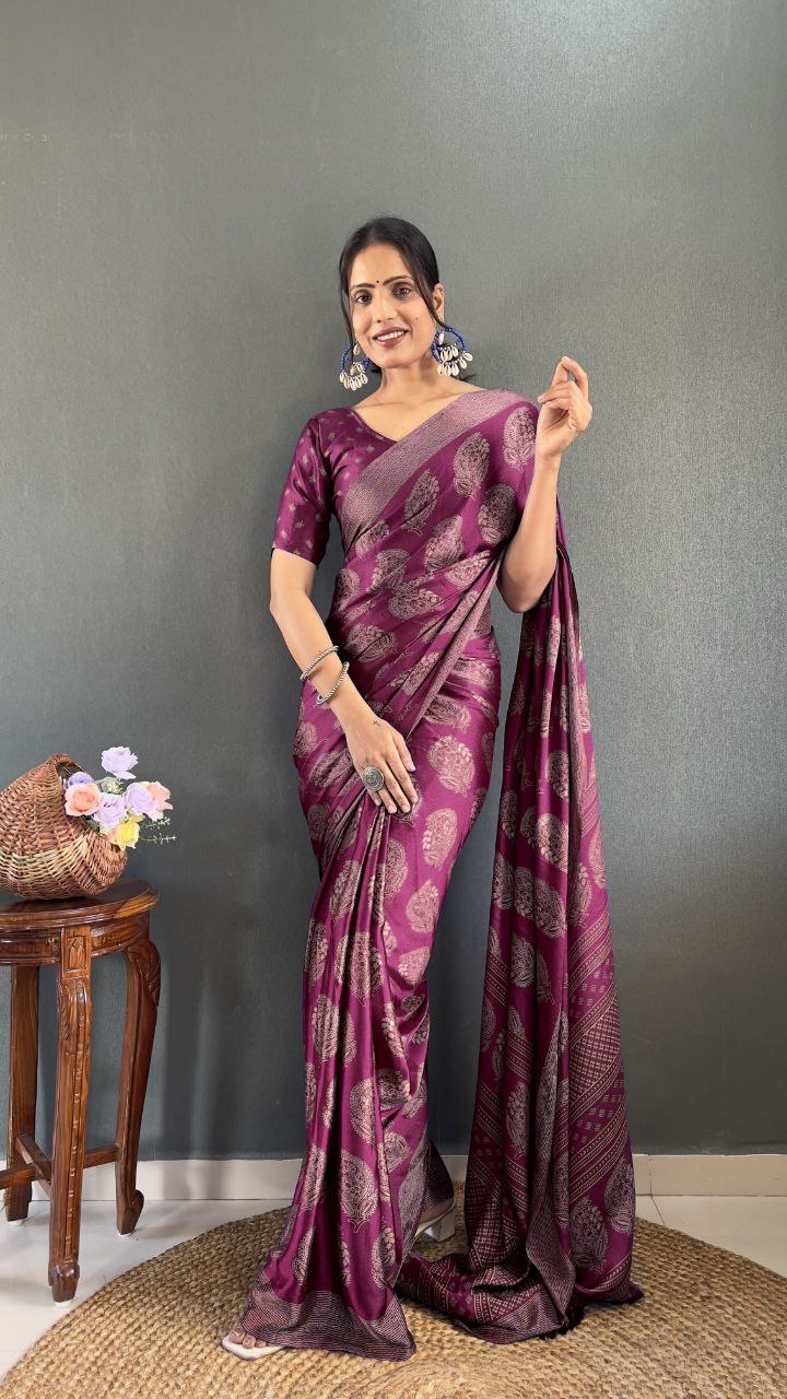 Premium Soft Moss Silk Saree with Elegant Prints Lightweight