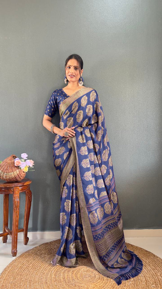 Premium Soft Moss Silk Saree with Elegant Prints Lightweight