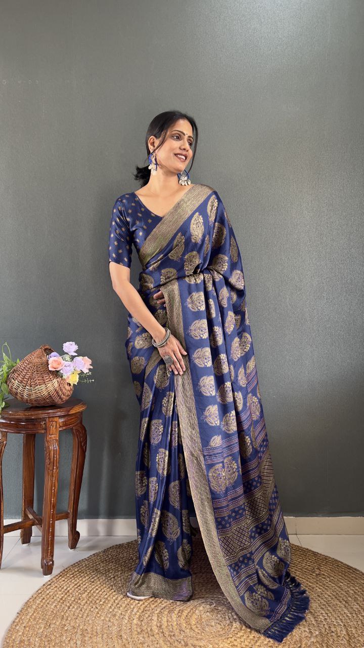 Premium Soft Moss Silk Saree with Elegant Prints Lightweight