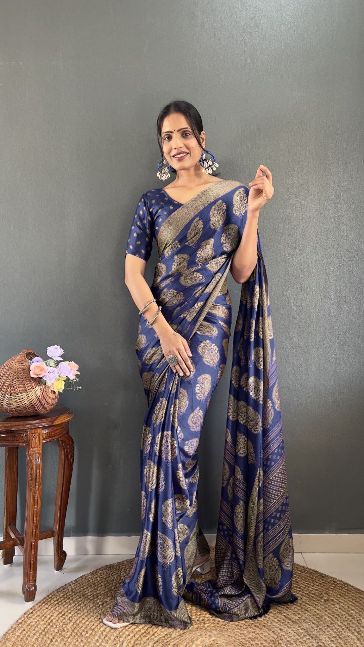 Premium Soft Moss Silk Saree with Elegant Prints Lightweight