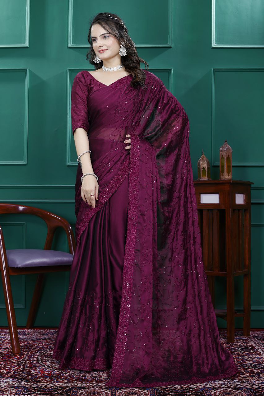 Party Wear Sequin Saree in Rangoli Silk Fabric Sparkle