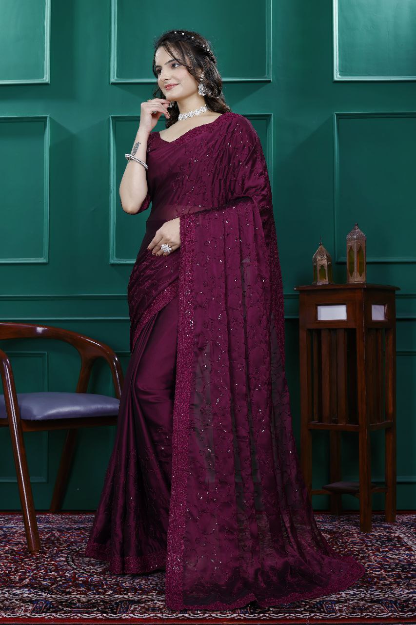 Party Wear Sequin Saree in Rangoli Silk Fabric Sparkle