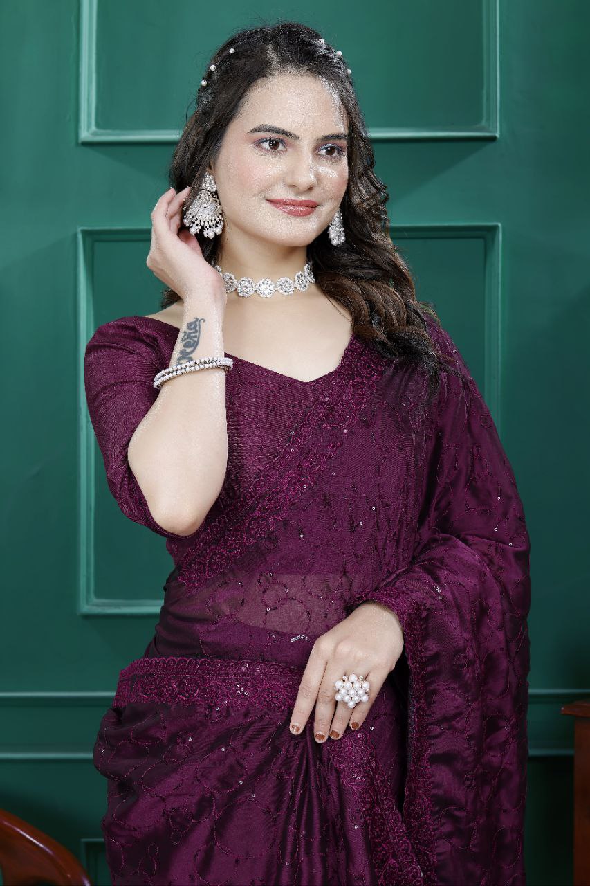 Party Wear Sequin Saree in Rangoli Silk Fabric Sparkle