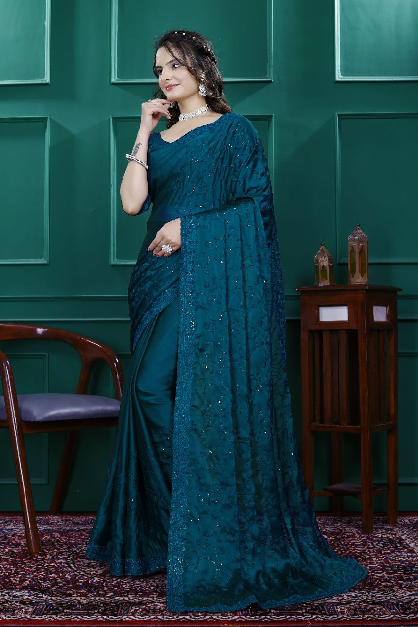 Party Wear Sequin Saree in Rangoli Silk Fabric Sparkle