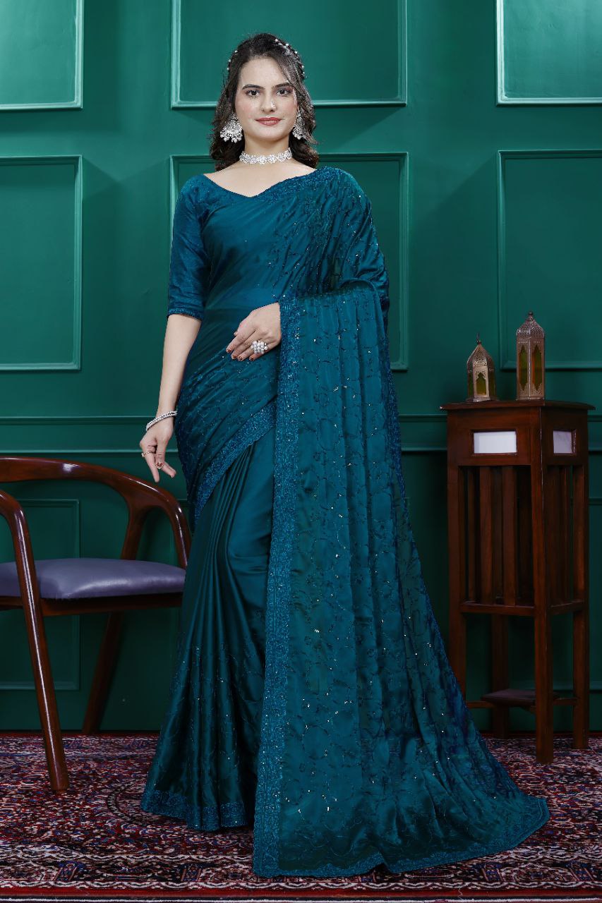 Party Wear Sequin Saree in Rangoli Silk Fabric Sparkle