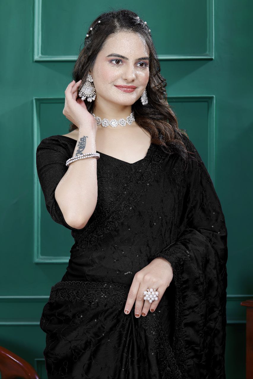 Party Wear Sequin Saree in Rangoli Silk Fabric Sparkle