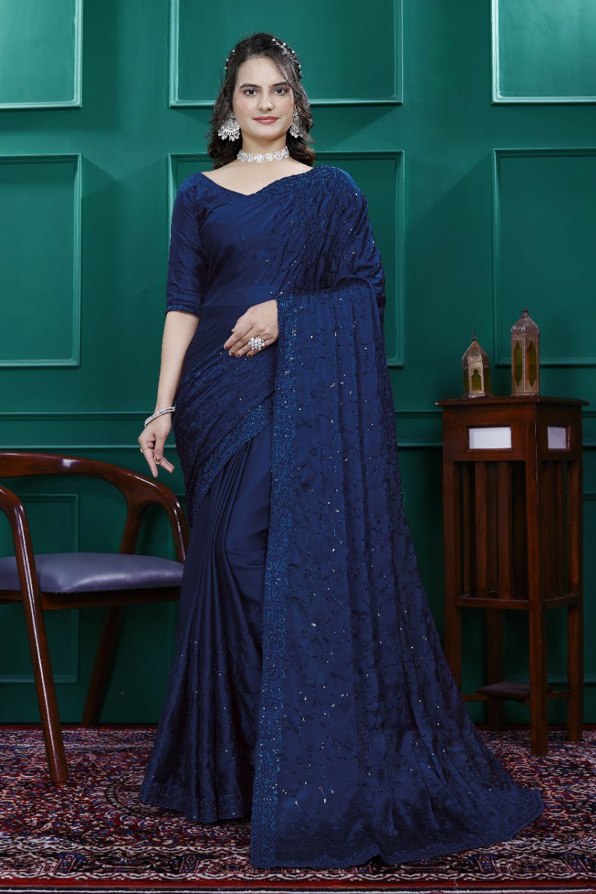 Party Wear Sequin Saree in Rangoli Silk Fabric Sparkle