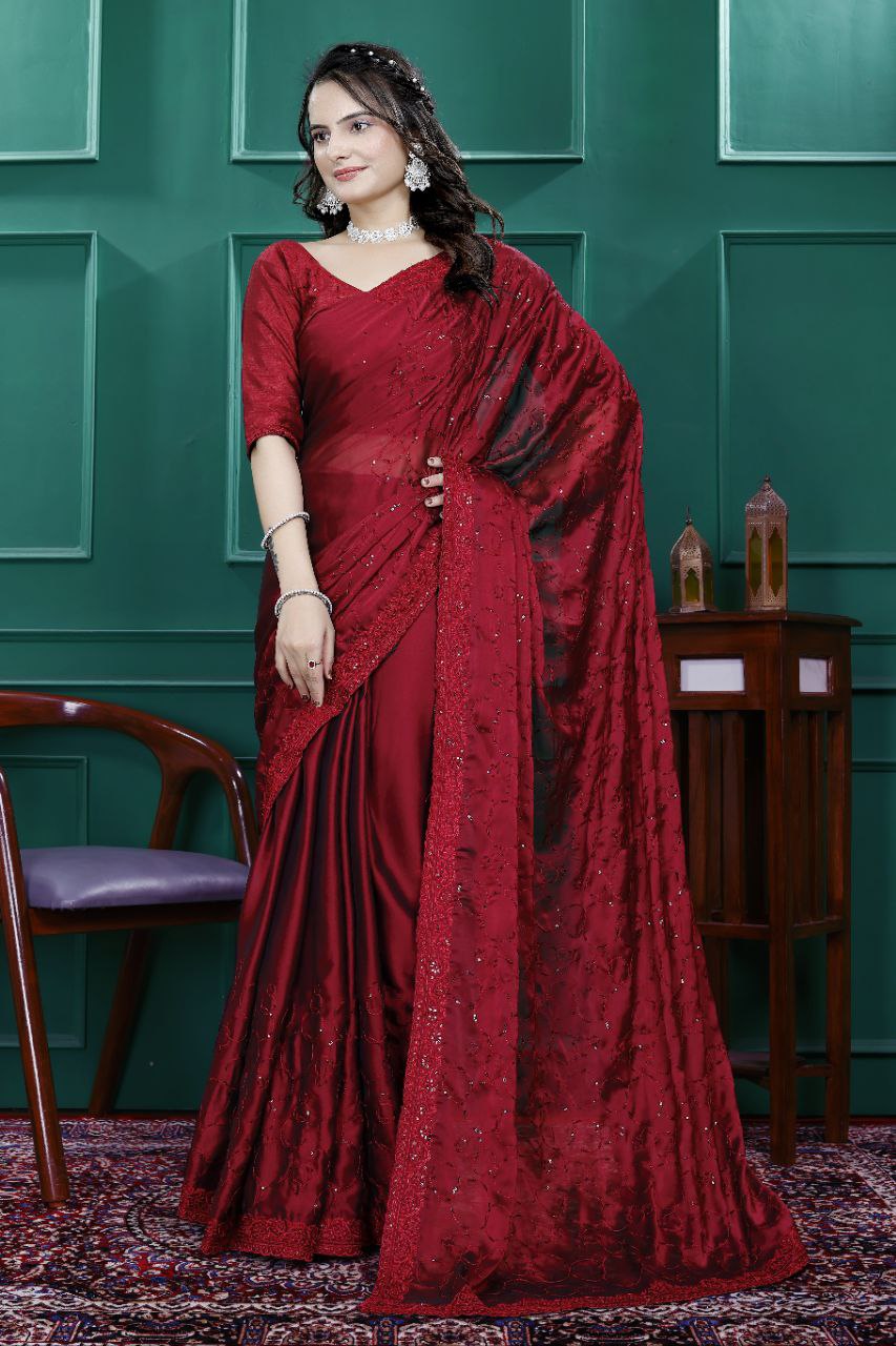 Party Wear Sequin Saree in Rangoli Silk Fabric Sparkle