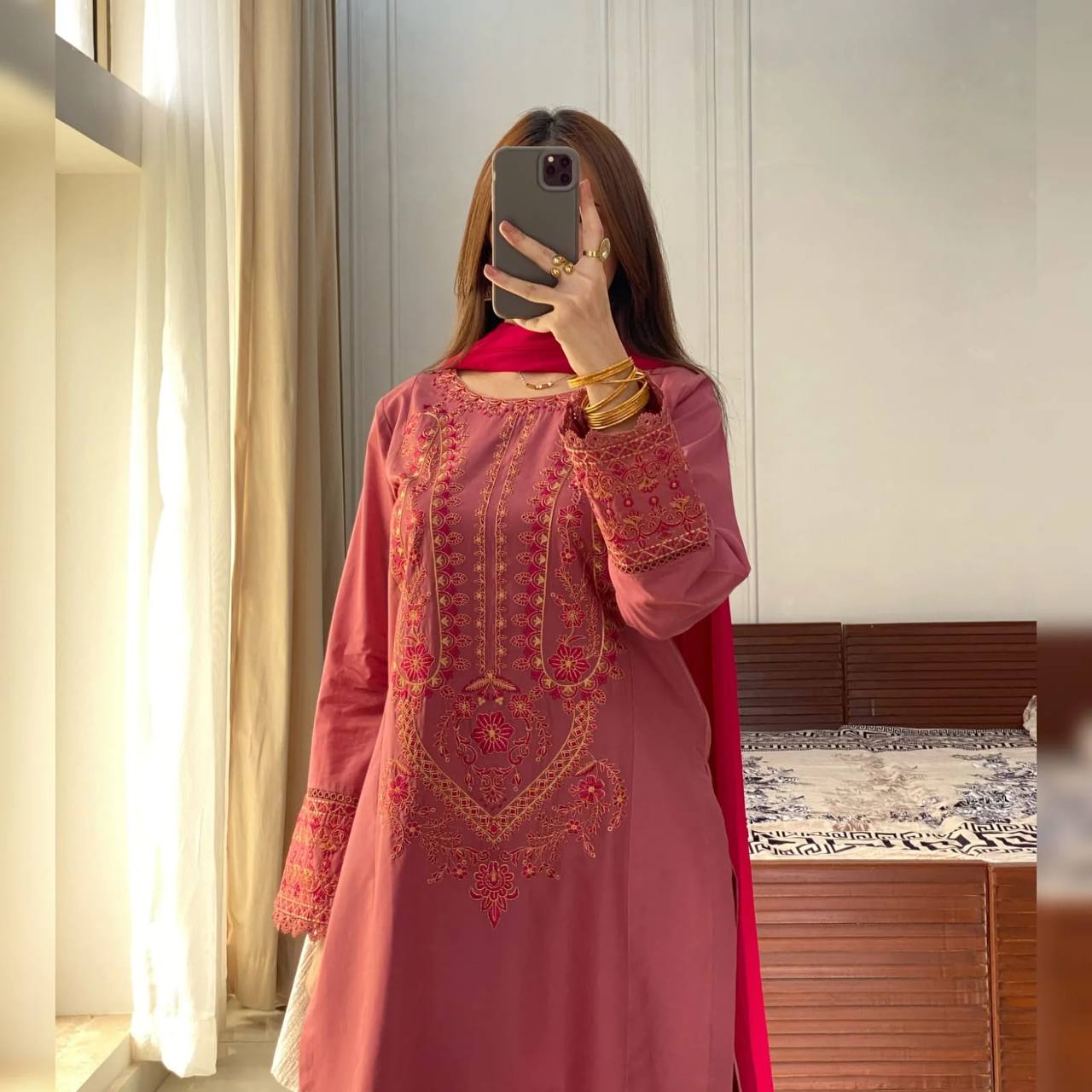 Georgette Kurti Set with Heavy Embroidery