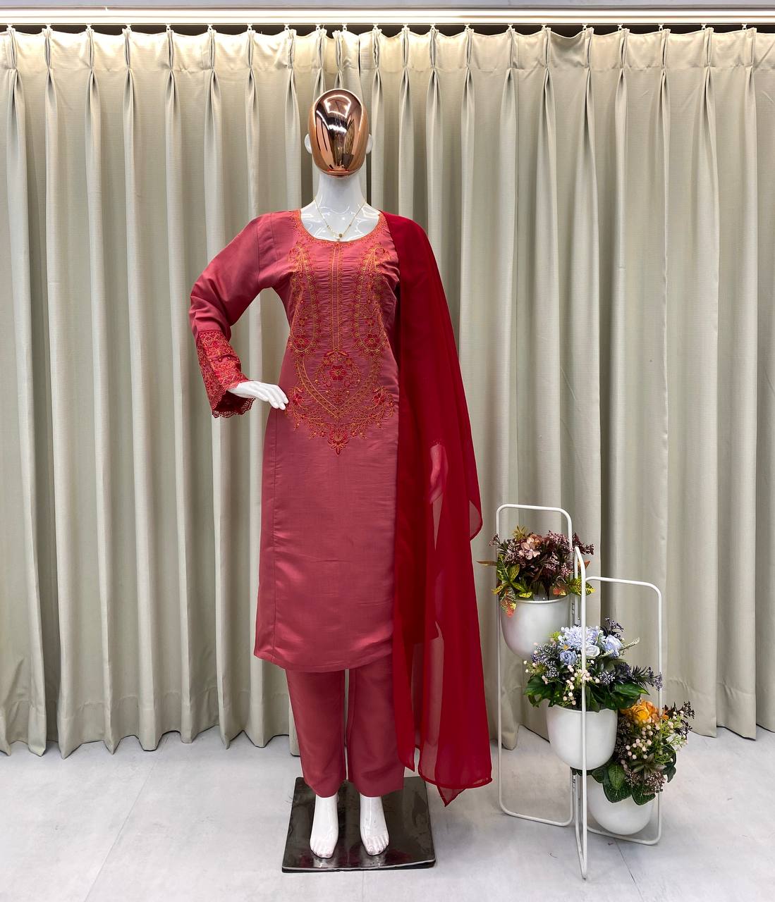 Georgette Kurti Set with Heavy Embroidery