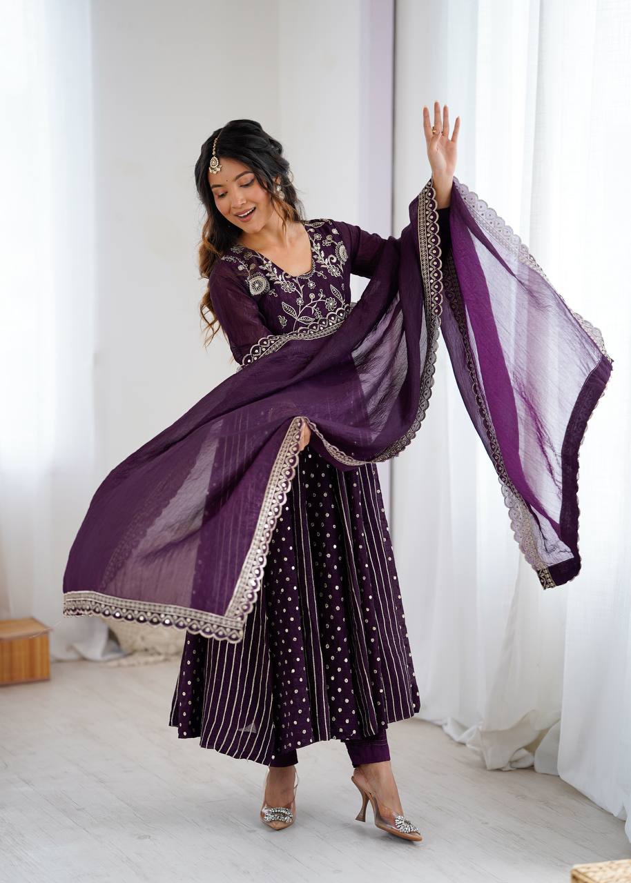 Partywear Flared Long Anarkali Suit