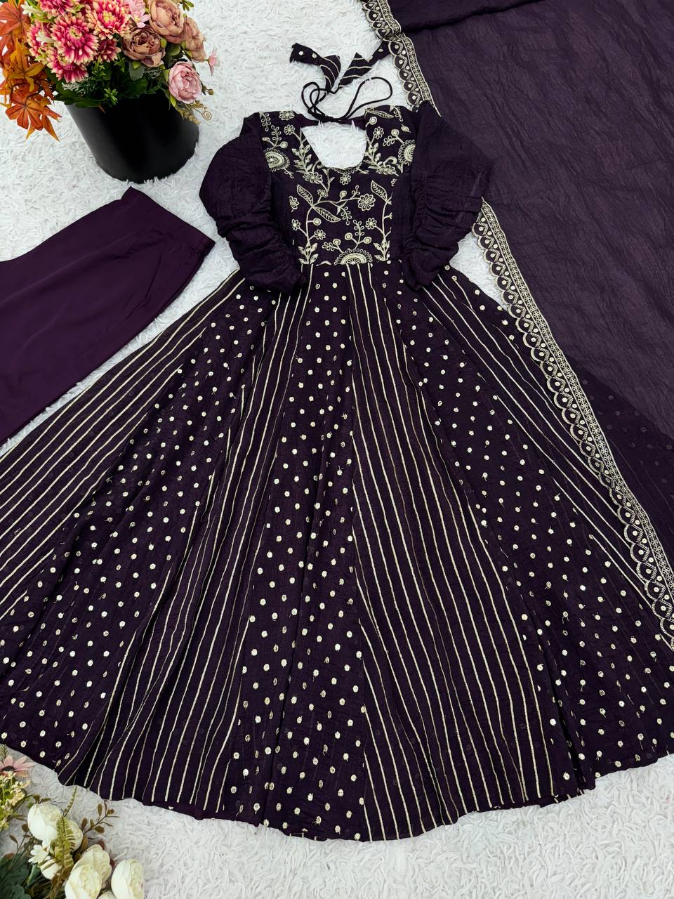 Partywear Flared Long Anarkali Suit