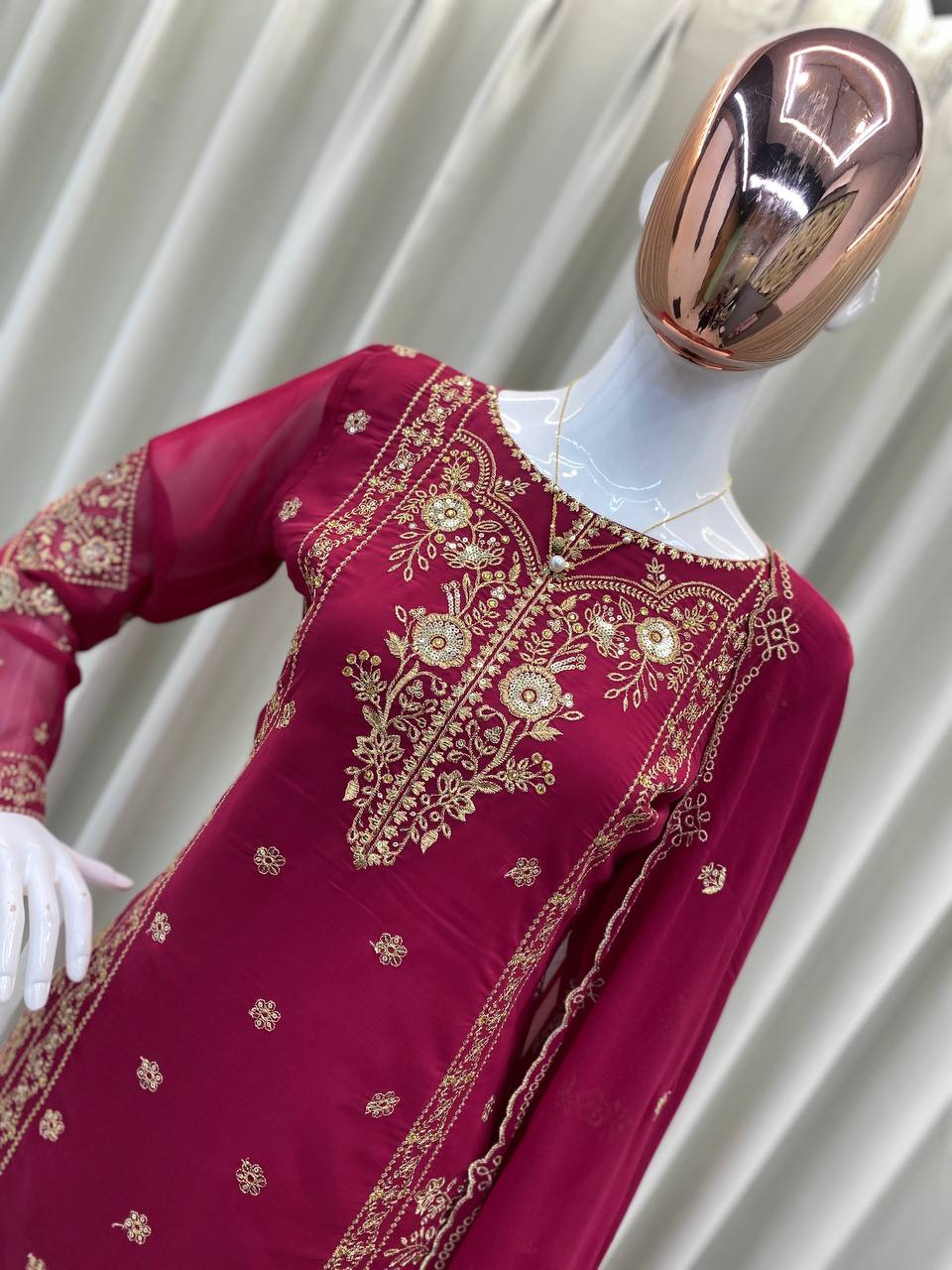 Fully Embroidered Sequin Work Long Kurti Set