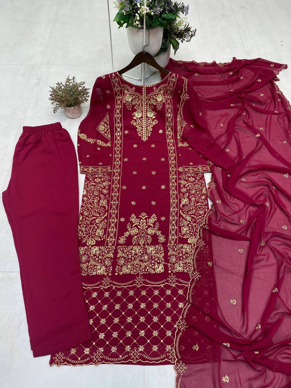 Fully Embroidered Sequin Work Long Kurti Set