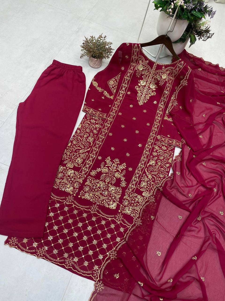 Fully Embroidered Sequin Work Long Kurti Set