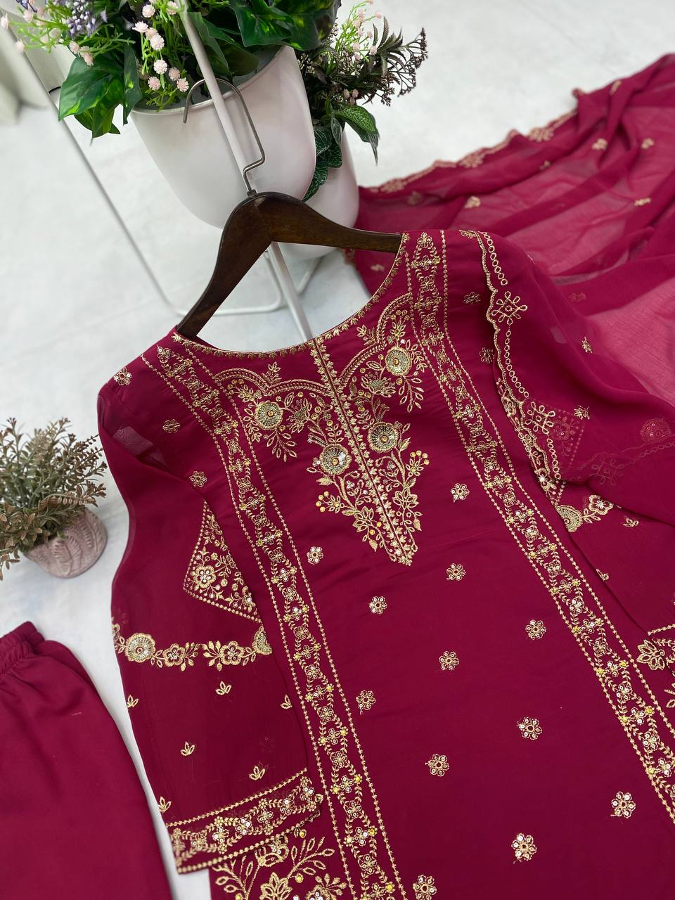 Fully Embroidered Sequin Work Long Kurti Set