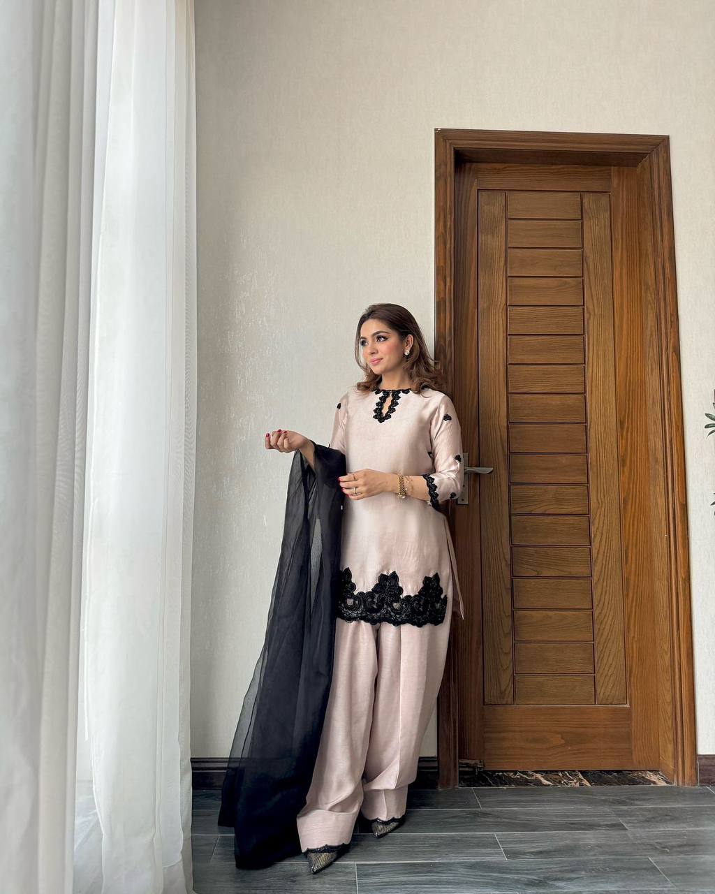 Straight Solid Embroidery work Salwar Kameez