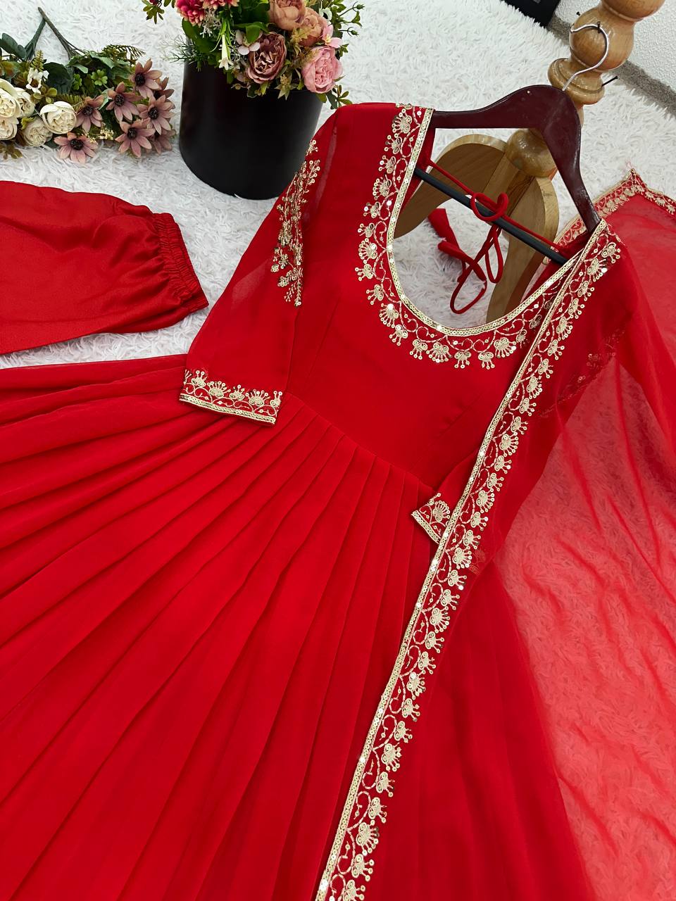 Elegant Red Georgette Designer Anarkali Suit