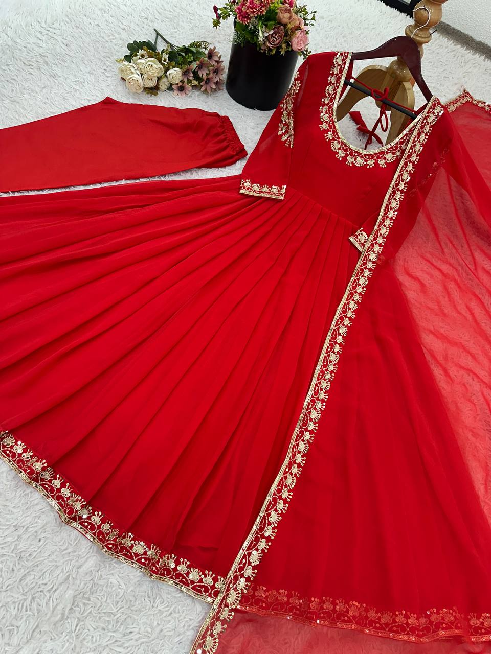 Elegant Red Georgette Designer Anarkali Suit