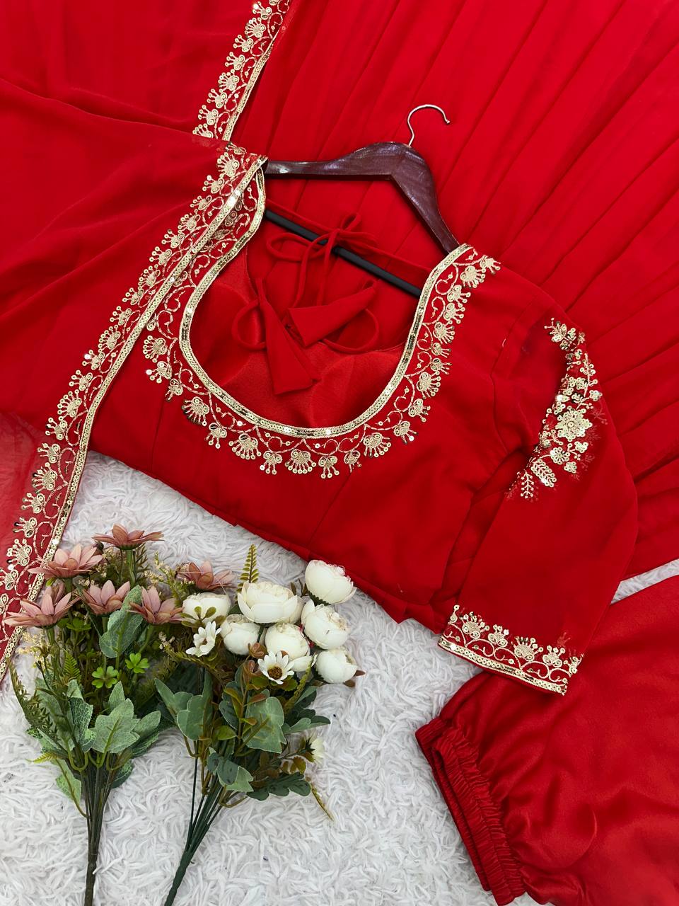 Elegant Red Georgette Designer Anarkali Suit