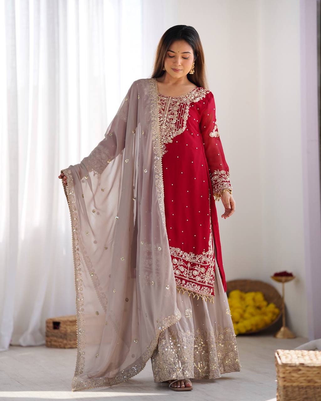 Red Sharara for wedding,
Designer Red Sharara set,
Red Sharara with dupatta,
Bridal Red Sharara dress,
Party wear Red Sharara,
Heavy embroidery Red Sharara,
Red Sharara suit for bride,
Traditional Red Sharara outfit,
Festive Red Sharara collection,
Red Sharara with mirror work,
Red Sharara with gota patti,
Red Sharara Pakistani style,
Red Sharara for haldi and mehndi,
Red Sharara with zari work,
Red Sharara online shopping,