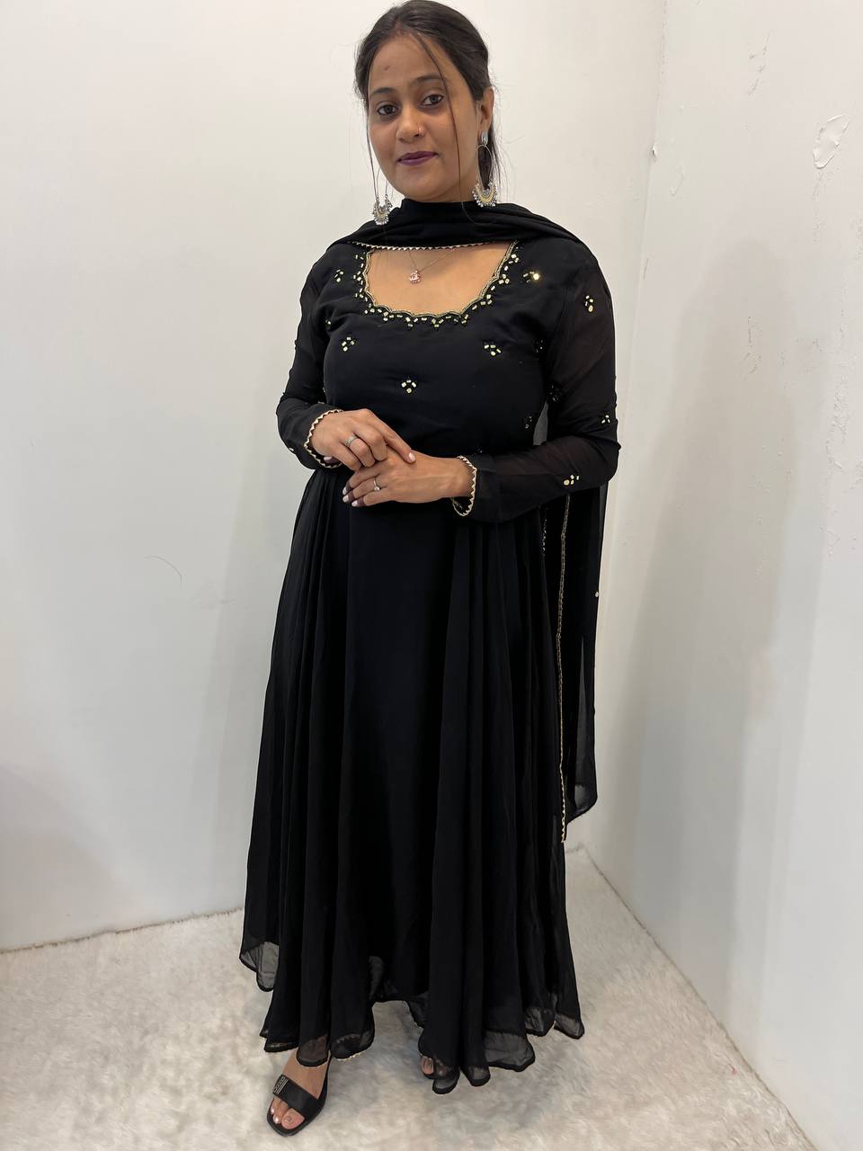 Georgette Partywear Heavy Black Anarkali Gown