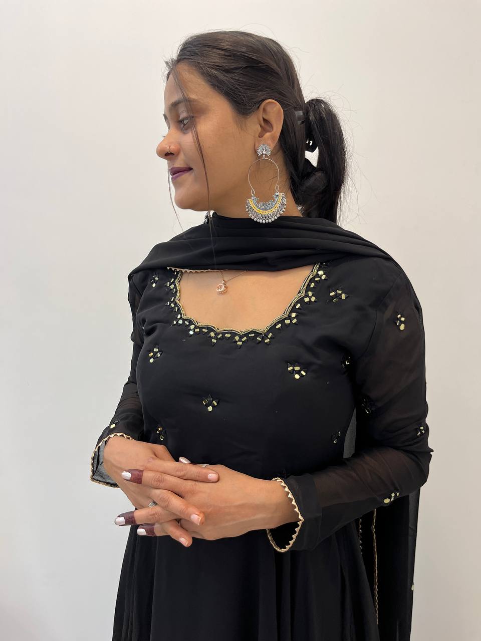 Georgette Partywear Heavy Black Anarkali Gown