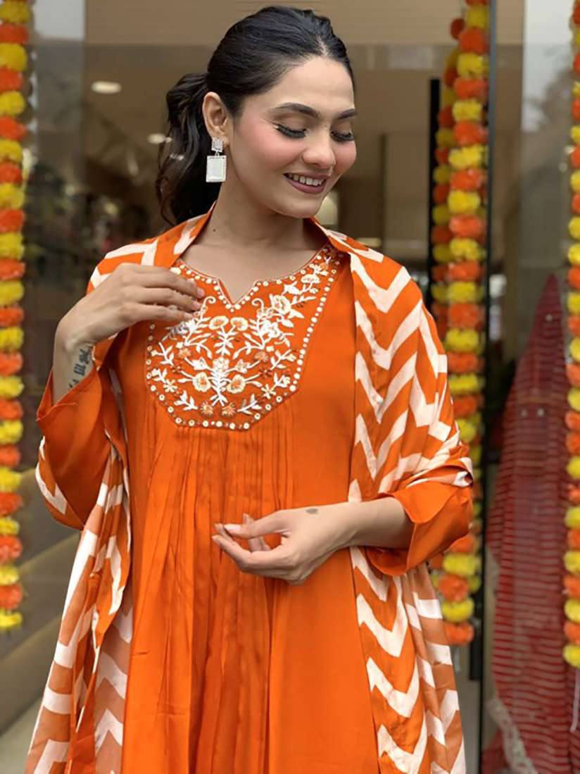 Chevron Printed Cotton Salwar Kameez with Dupatta