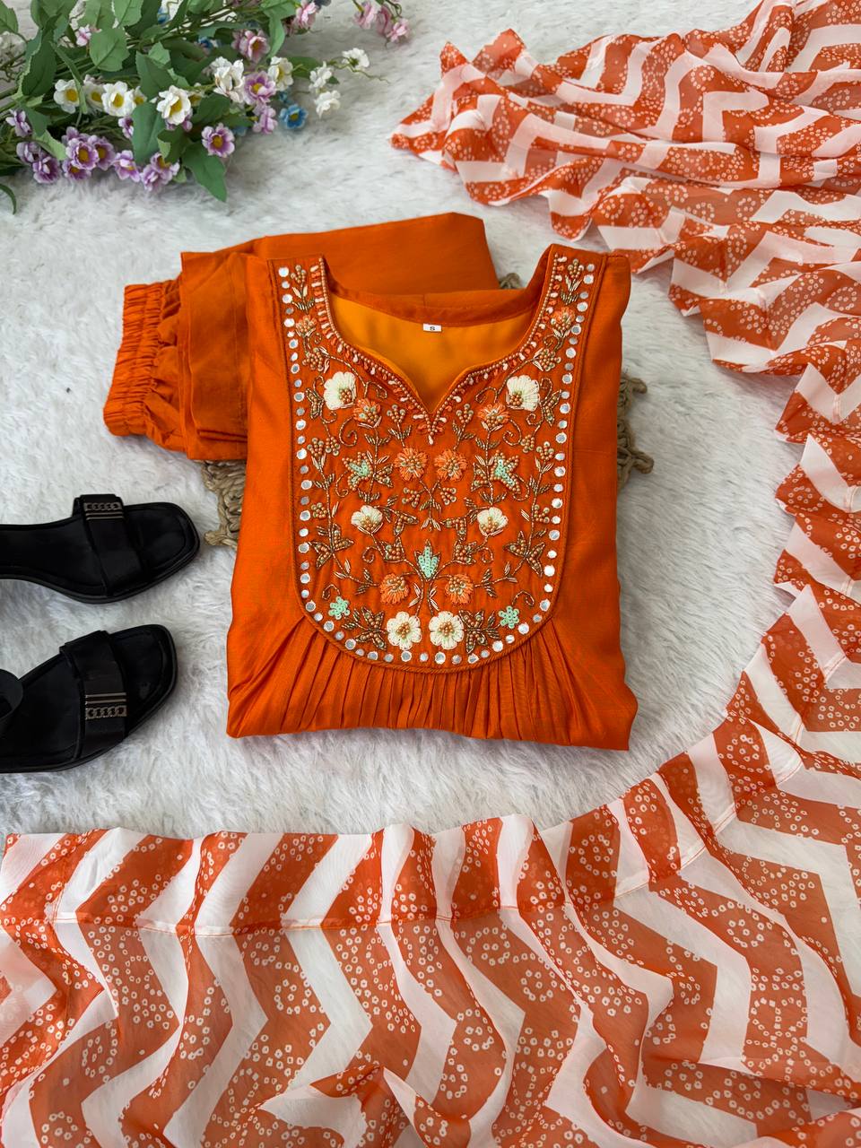 Chevron Printed Cotton Salwar Kameez with Dupatta