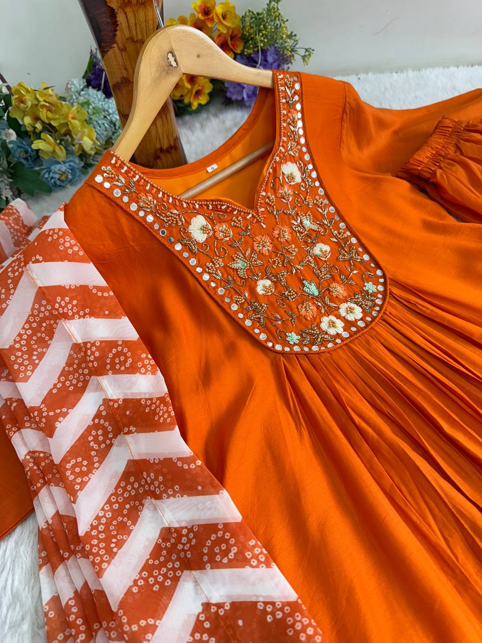 Chevron Printed Cotton Salwar Kameez with Dupatta