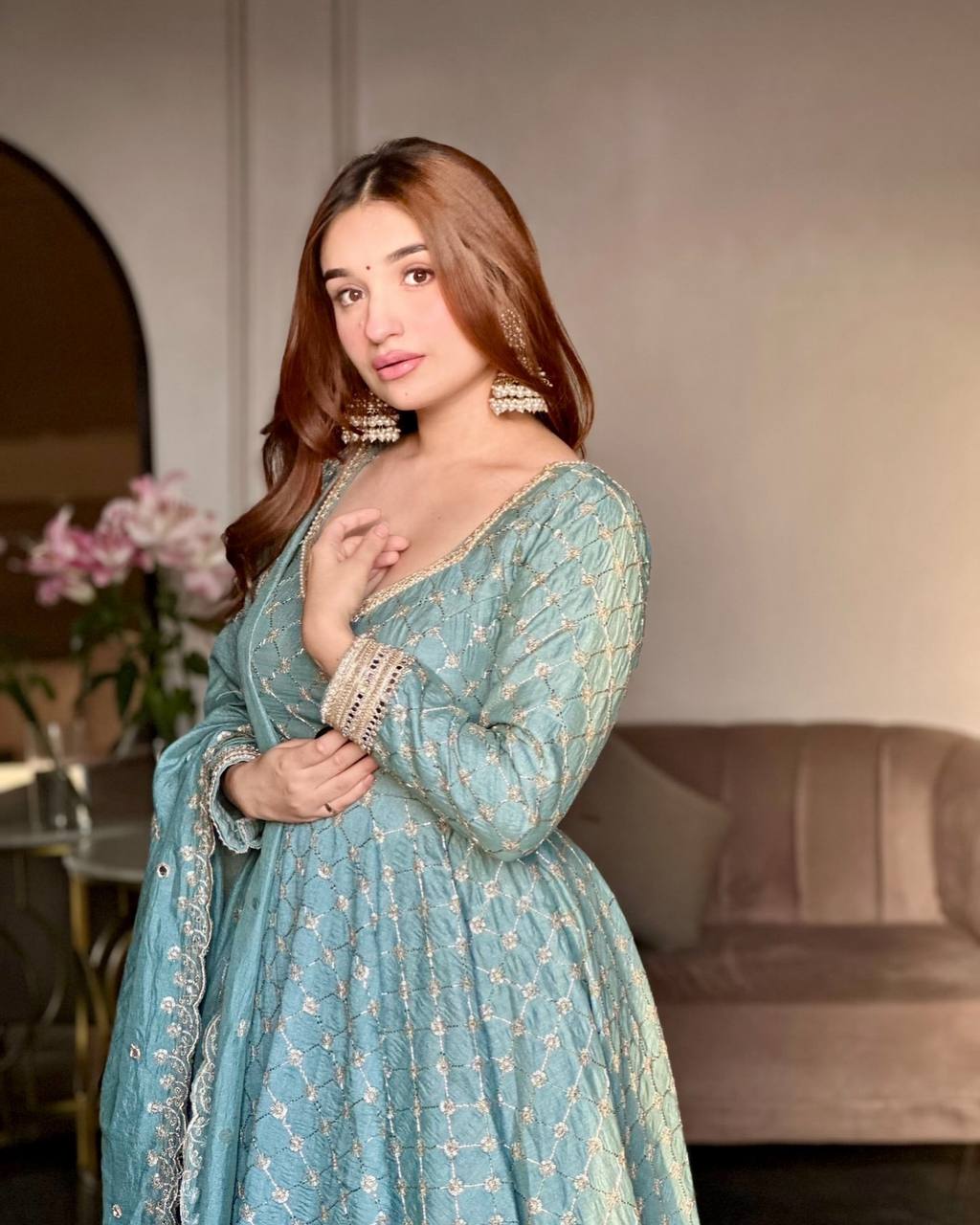 Party Wear Anarkali Dress with Dupatta narifashionindia