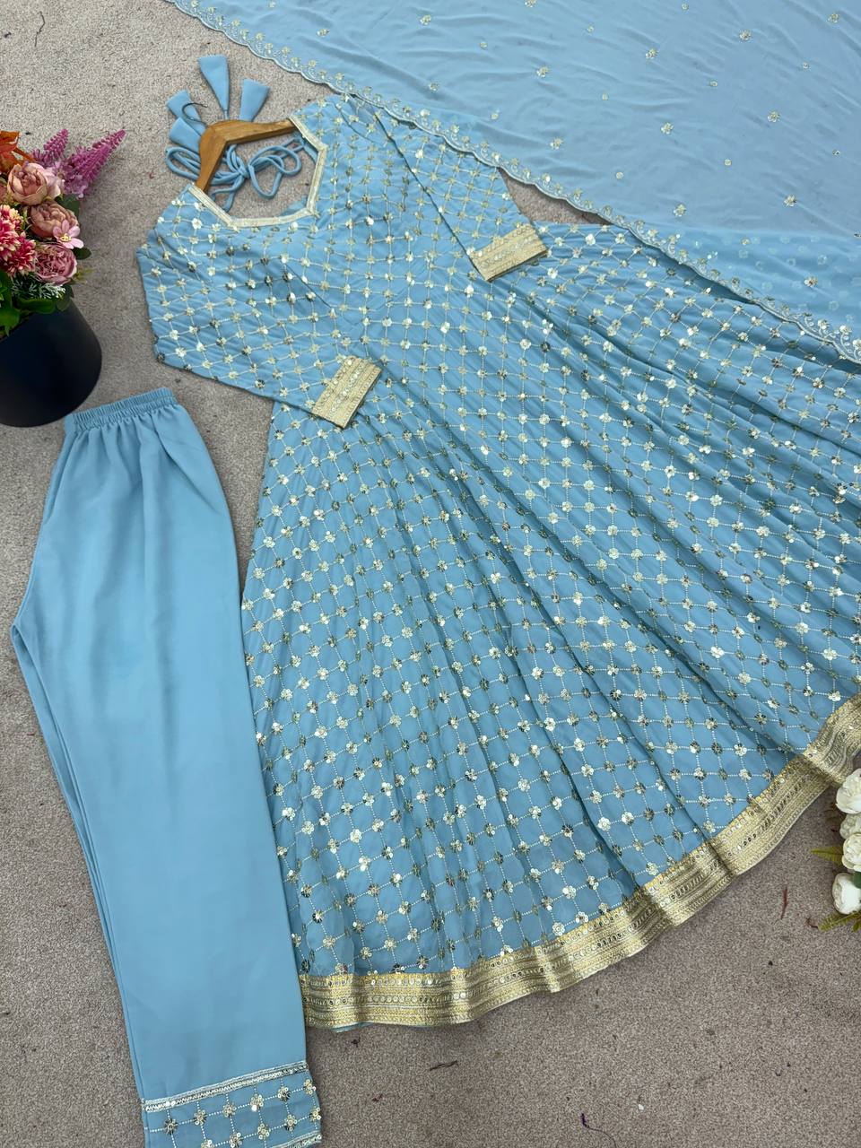 Party Wear Anarkali Dress with Dupatta narifashionindia
