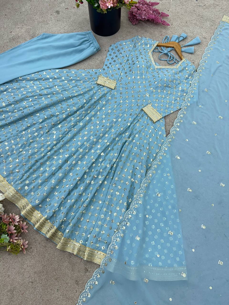 Party Wear Anarkali Dress with Dupatta narifashionindia
