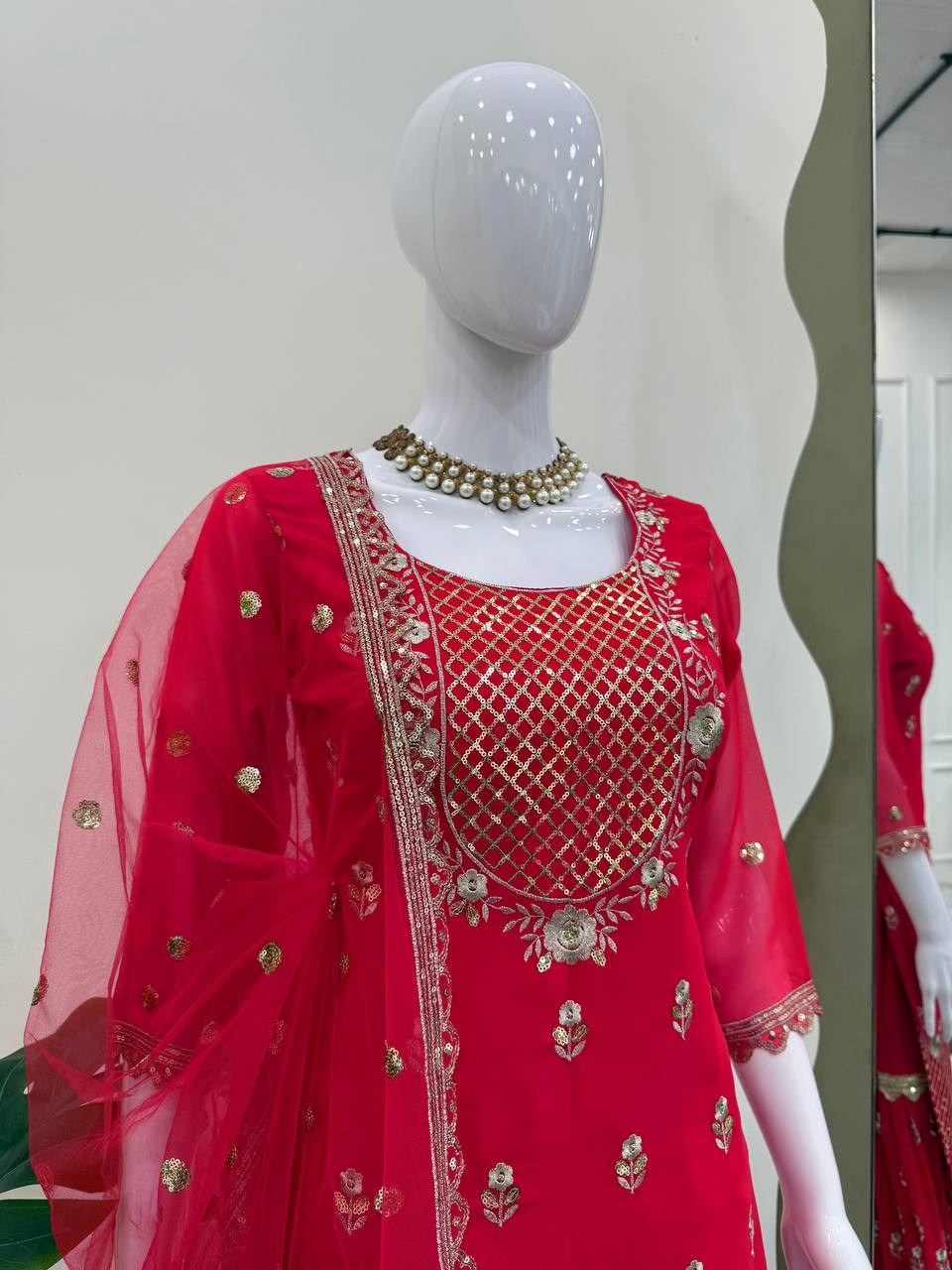 Festive Wear Georgette Red Sharara Suit