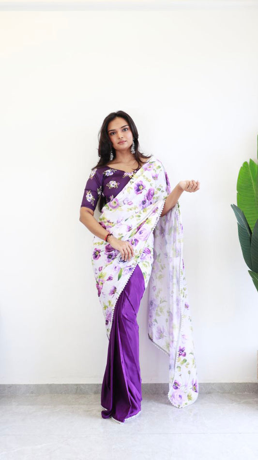 Premium Natural Silk Saree with Moti & Floral Pallu