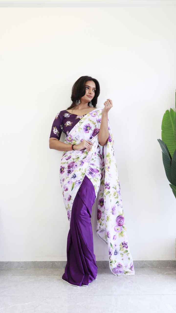 Premium Natural Silk Saree with Moti & Floral Pallu