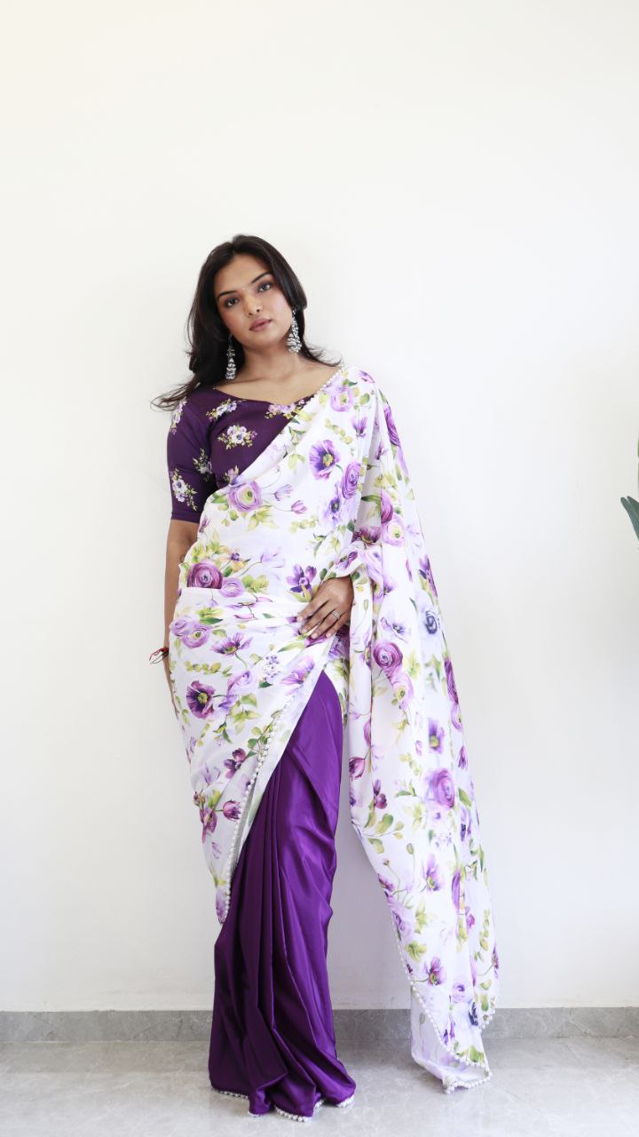Premium Natural Silk Saree with Moti & Floral Pallu