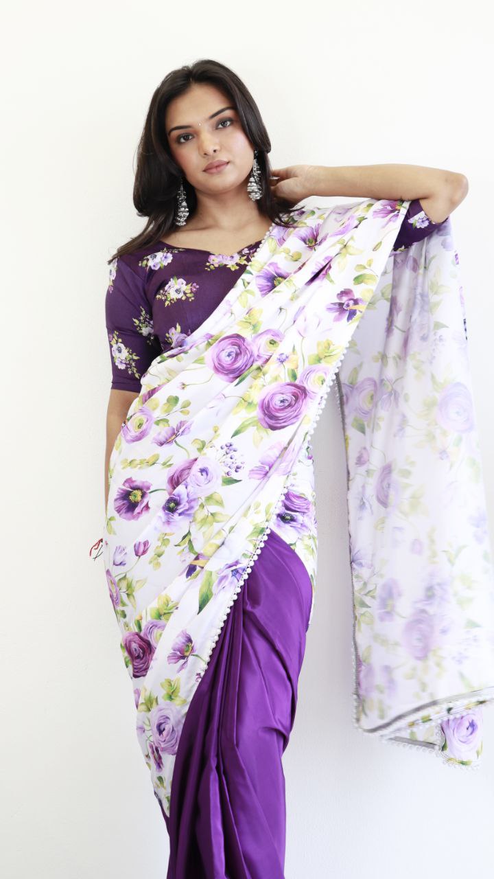 Premium Natural Silk Saree with Moti & Floral Pallu