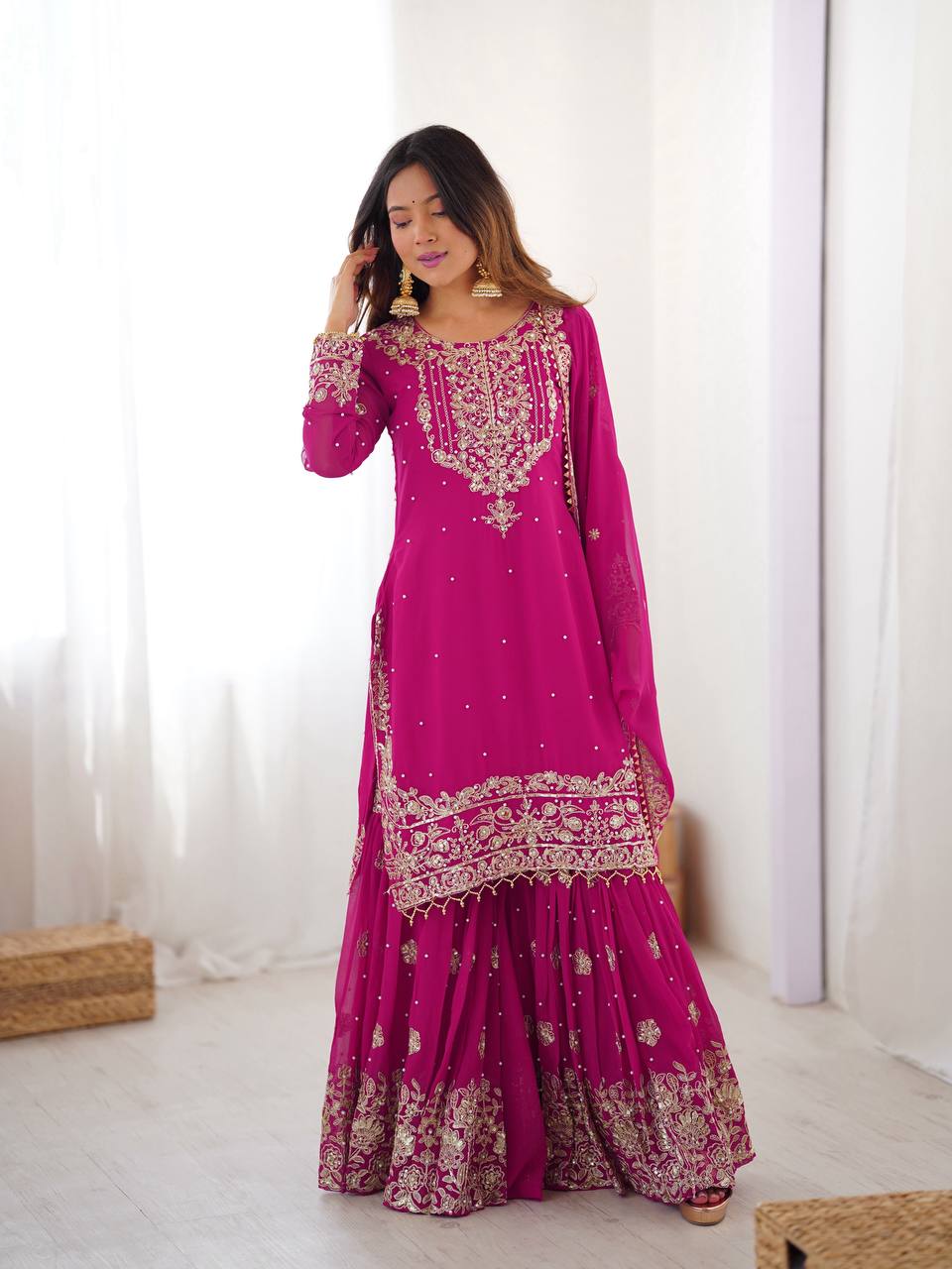 Stylish Sequence Work Red Sharara Suit