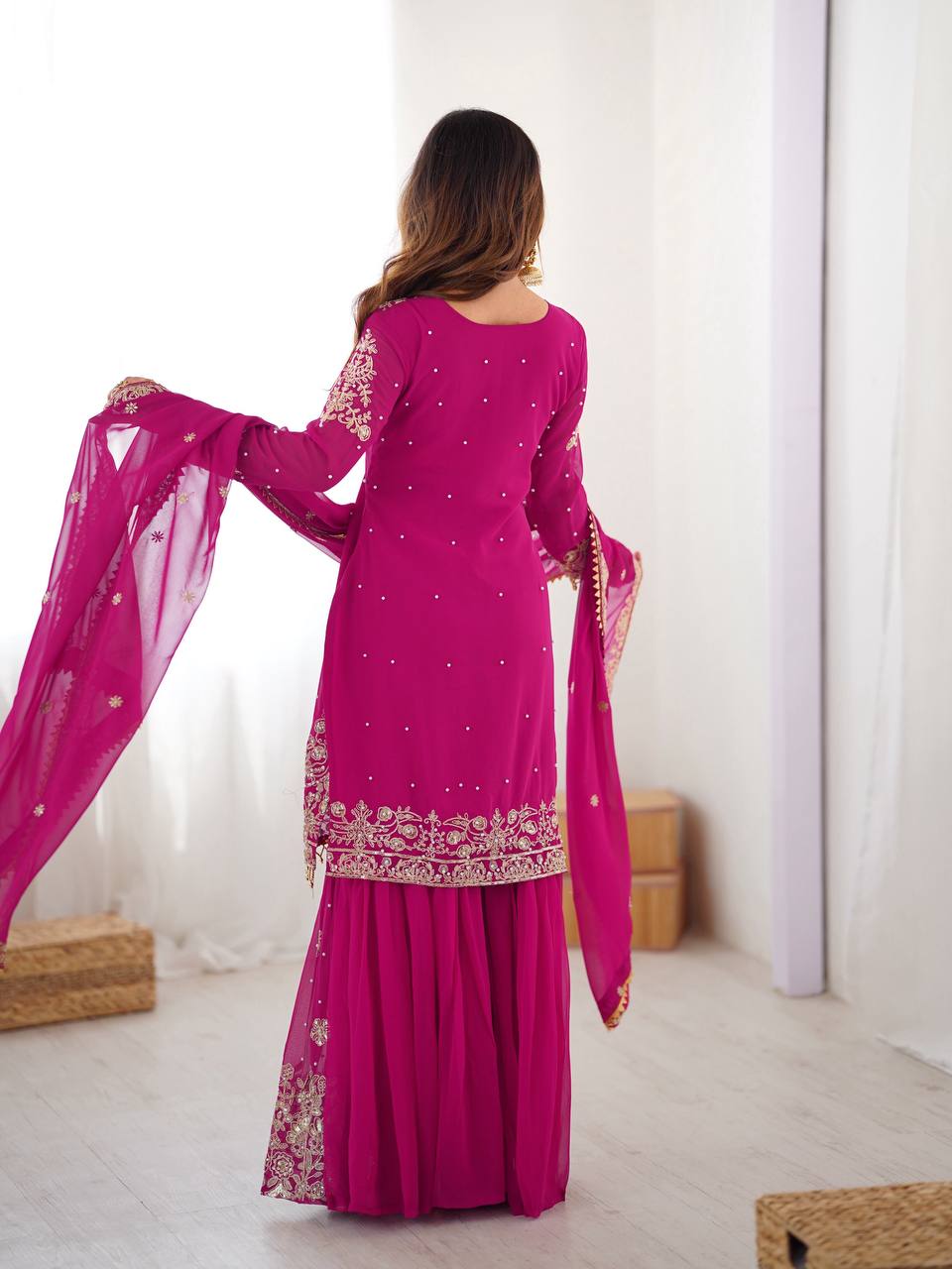Stylish Sequence Work Red Sharara Suit