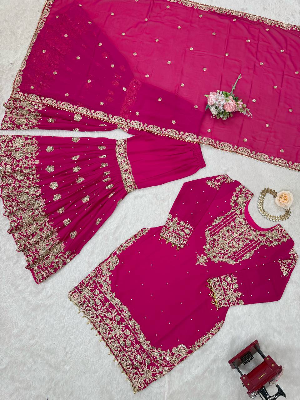 Stylish Sequence Work Red Sharara Suit