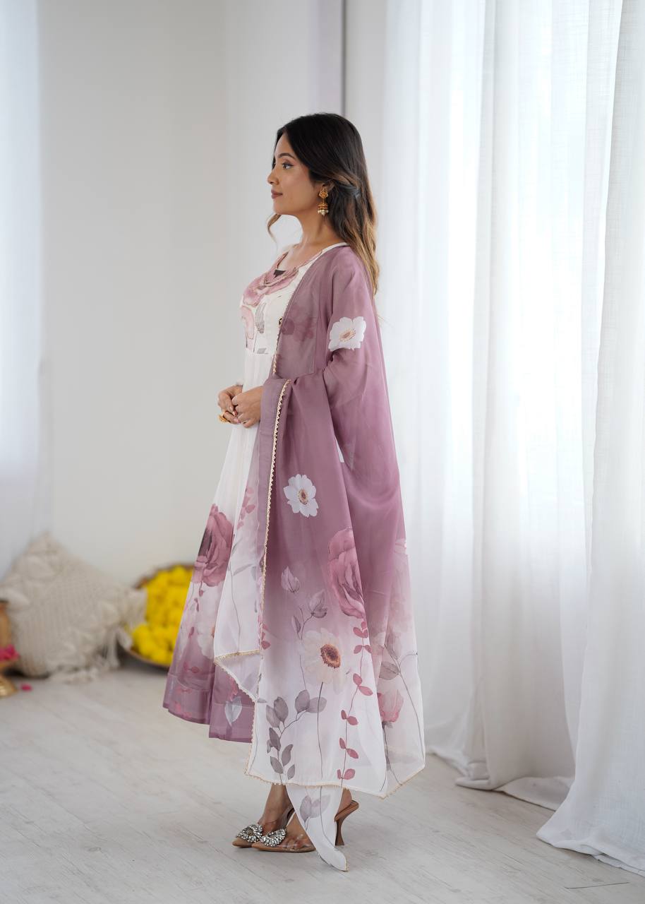 Full Flair Organza Silk Anarkali Suit
