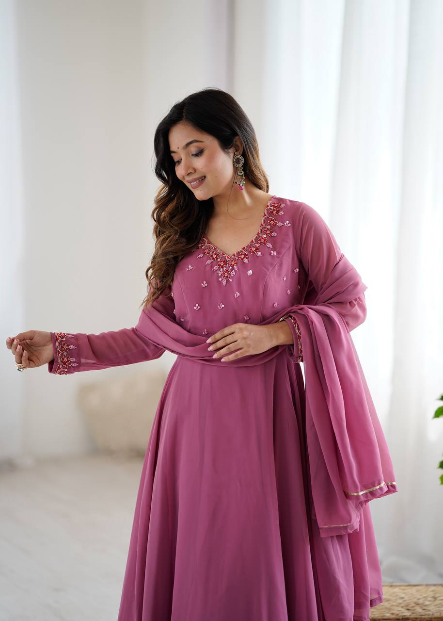 Indian Ethnic Long Flared Pink Anarkali Suit