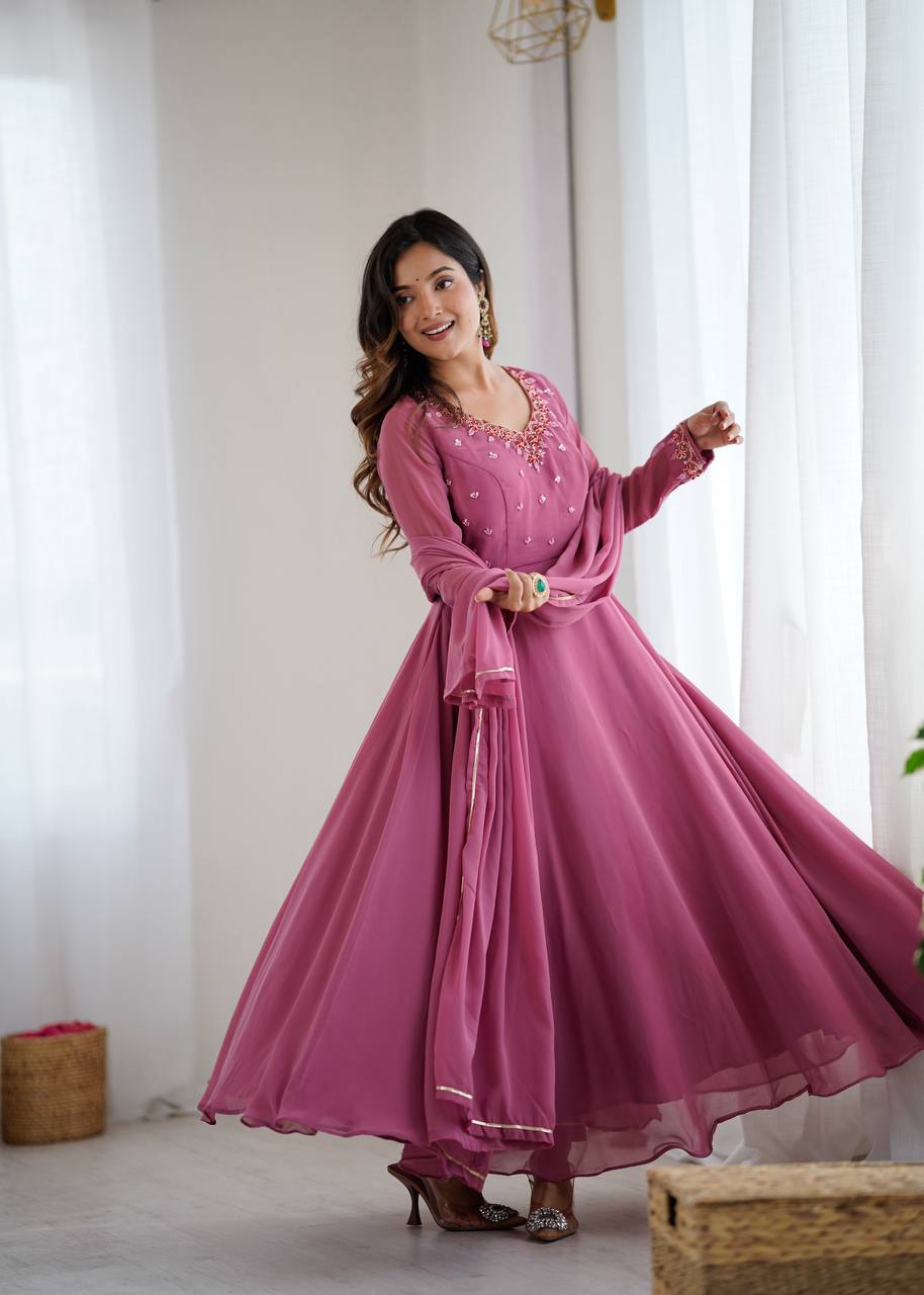 Indian Ethnic Long Flared Pink Anarkali Suit