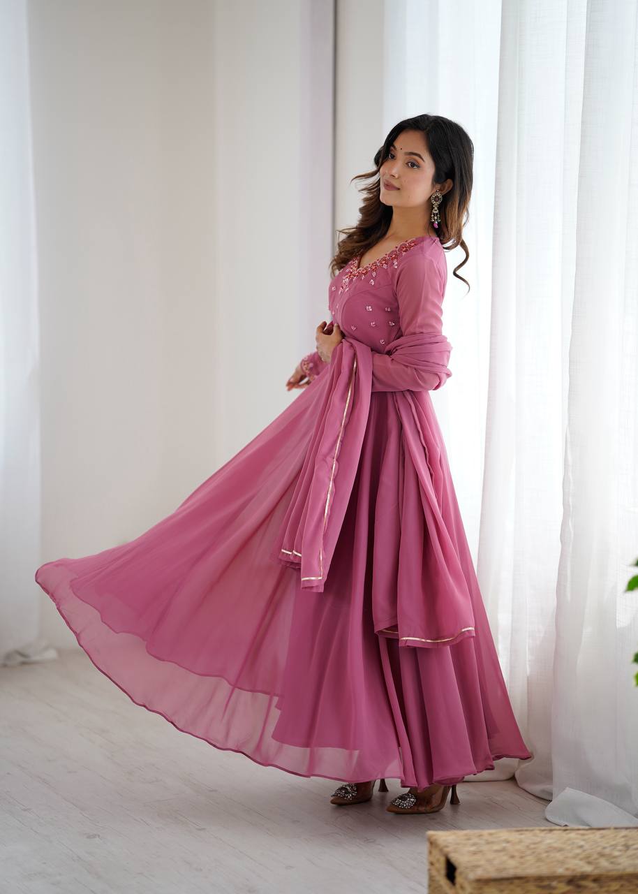 Indian Ethnic Long Flared Pink Anarkali Suit