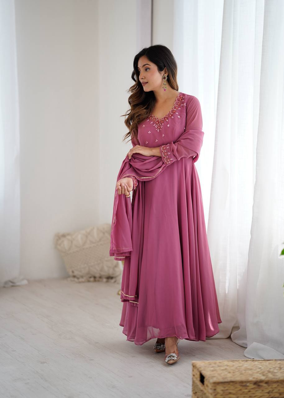 Indian Ethnic Long Flared Pink Anarkali Suit