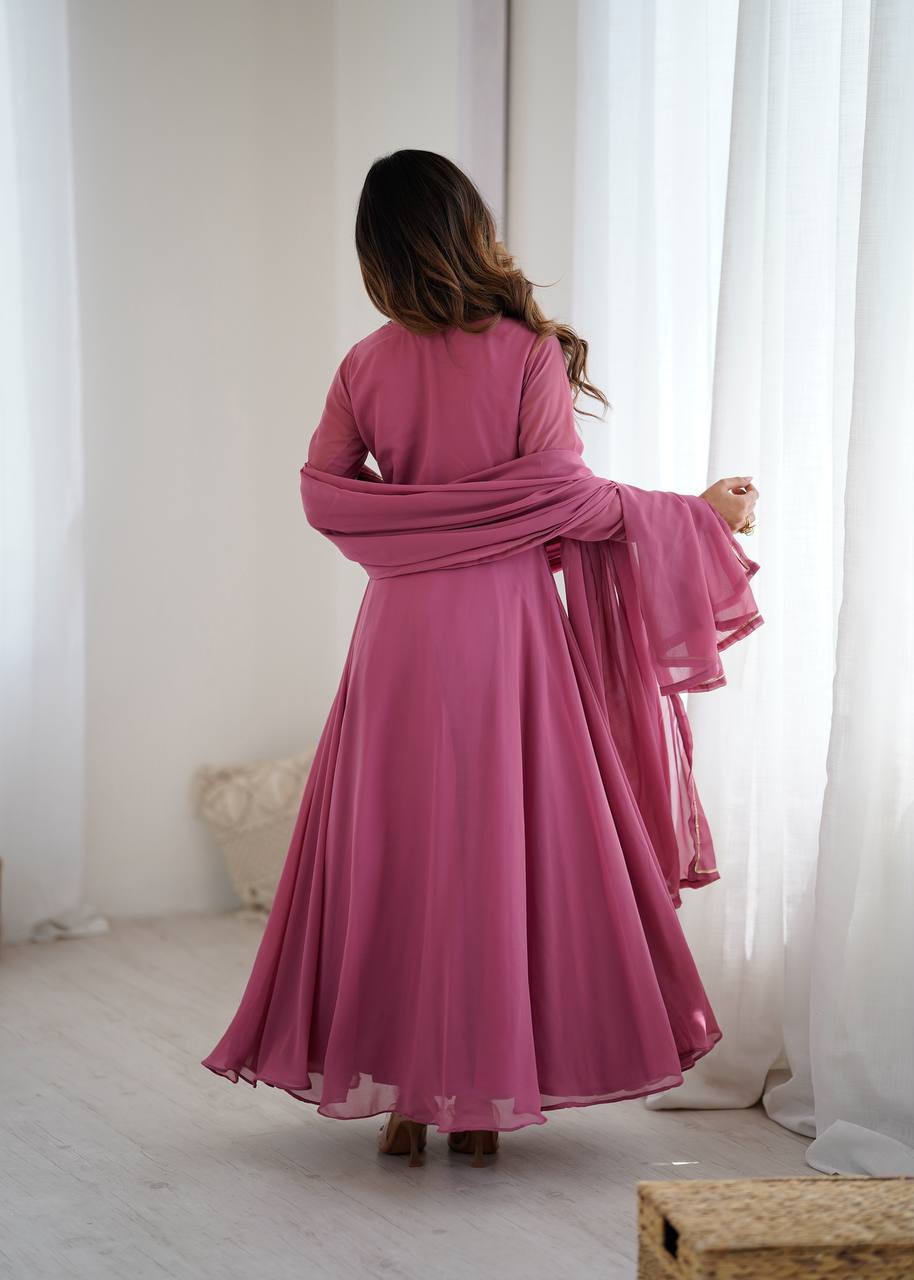Indian Ethnic Long Flared Pink Anarkali Suit