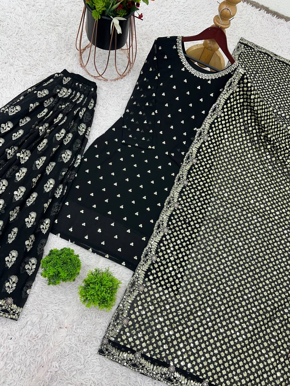 Faux Georgette Sharara Set, Embroidered Sharara Plazzo, Heavy Sequence Work Dress, Party Wear Suit for Women, Ready to Wear Ethnic Set, Georgette Dupatta with Lace, Designer Indian Outfit 2025, Full Sleeve Kurti Set, Fancy Sharara Dress for Wedding, Traditional Sharara Set, Flared Plazzo Suit, Micro Cotton Inner Suit, Elegant Festive Wear, Heavy Embroidery Ethnic Set, Readymade Suit for Women